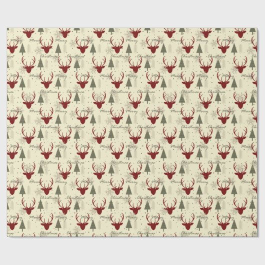 Scandinavian Christmas Tree Reindeer Pattern Geschenkpapier (Flach)