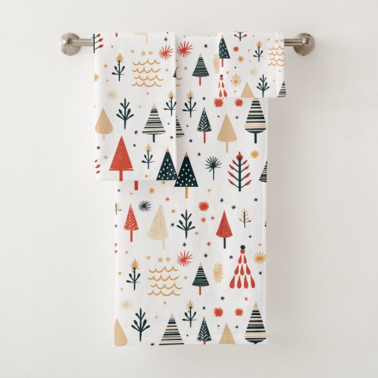 Scandinavian Christmas Trees Nordic Badhandtuch Set (Insitu)