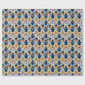 Scandinavian Fall Pattern in Navy Leaves & Orange Geschenkpapier (Flach)