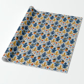 Scandinavian Fall Pattern in Navy Leaves & Orange Geschenkpapier (Ungerollt)