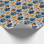  Scandinavian Fall Pattern in Navy Leaves & Orange Geschenkpapier (Ecke)