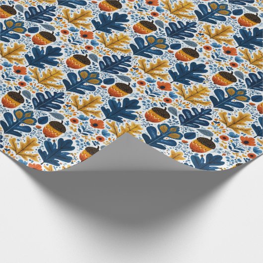  Scandinavian Fall Pattern in Navy Leaves & Orange Geschenkpapier (Ecke)