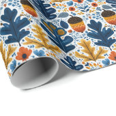 Scandinavian Fall Pattern in Navy Leaves & Orange Geschenkpapier (Rolleneckpunkt)
