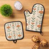 Scandinavian Floral Oven Mitt & Pot Holder Set (Oben Unten)