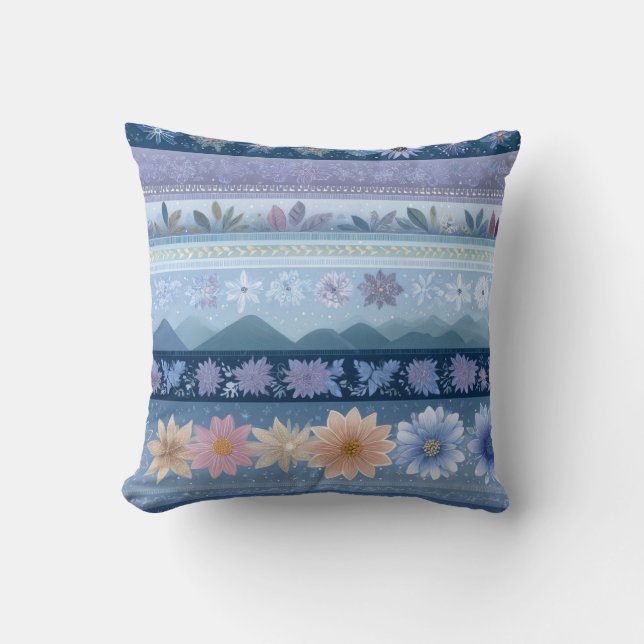 Scandinavian Floral Stripe Landscape Throw Pillow Kissen (Vorderseite)