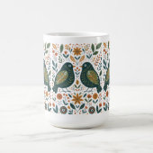 Scandinavian Folk Art Birds and Floral Pattern Mug Kaffeetasse (Mittel)