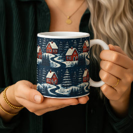 Scandinavian Folk Art Cozy Winter Cabin Mug Kaffeetasse