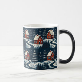 Scandinavian Folk Art Cozy Winter Cabin Mug Verwandlungstasse