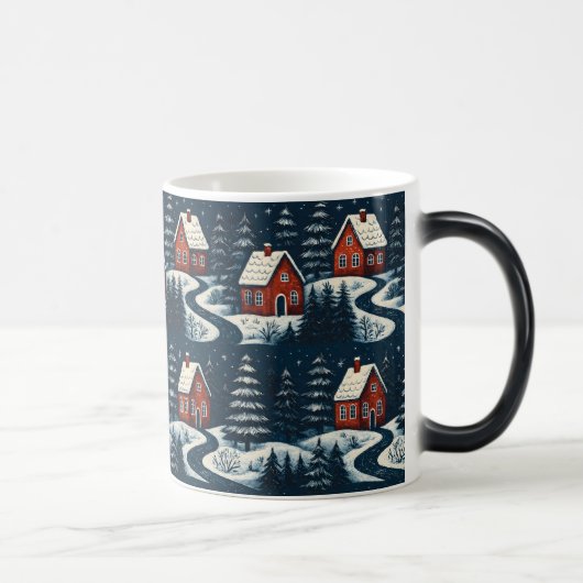 Scandinavian Folk Art Cozy Winter Cabin Mug Verwandlungstasse (Rechts)