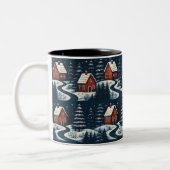 Scandinavian Folk Art Cozy Winter Cabin Mug Zweifarbige Tasse (Links)