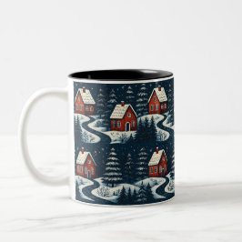 Scandinavian Folk Art Cozy Winter Cabin Mug Zweifarbige Tasse