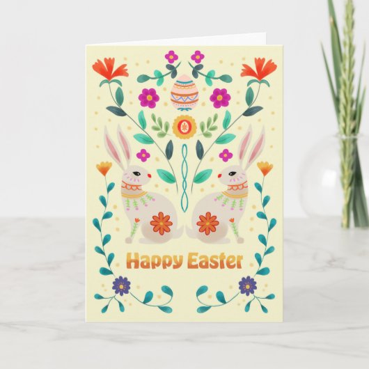 Scandinavian Folk Easter Bunnies Karte (Vorderseite)