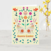 Scandinavian Folk Easter Bunnies Karte (Gelbe Blume)