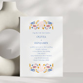 Scandinavian Folk Flowers Blue Yellow Chic Wedding Einladung