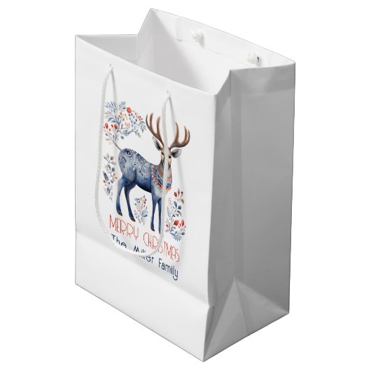 Scandinavian Folk Reindeer Christmas Party Suplies Mittlere Geschenktüte (Vorderseite Schrägansicht)