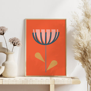Scandinavian Folk Style Simple Flower in Orange Poster