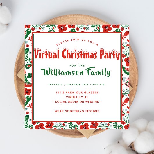 Scandinavian Folkart Print Virtual Christmas Party Einladung
