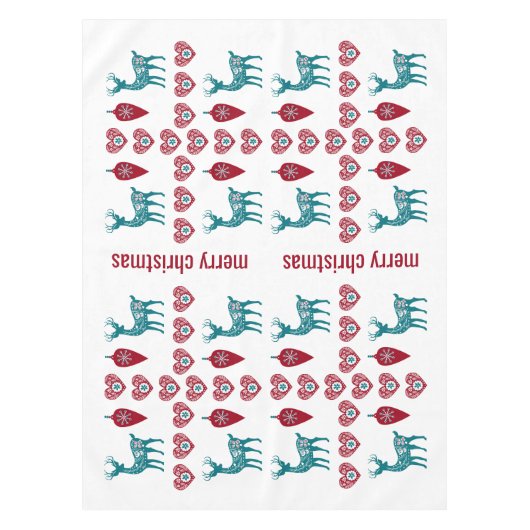 Scandinavian Hearts Reindeer Baubles Merry Xmas Tischdecke (Vorderseite)