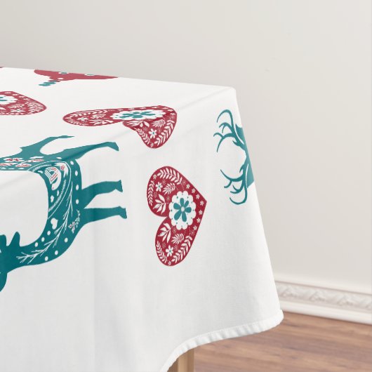 Scandinavian Hearts Reindeer Baubles Merry Xmas Tischdecke (Beispiel)