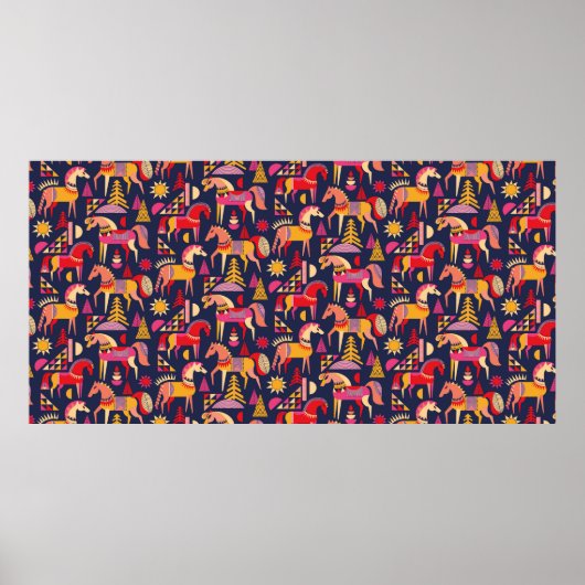 Scandinavian horses pattern seamless design. Decor Poster (Vorne)
