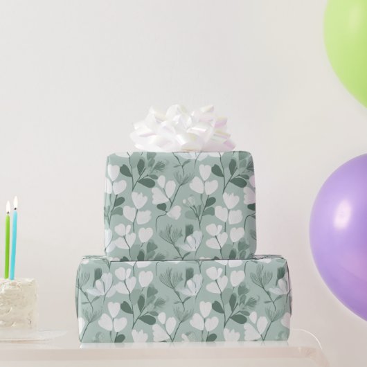 Scandinavian Light Green Leaf Sage Floral Pattern Geschenkpapier (Partygeschenke)