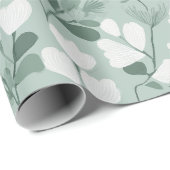 Scandinavian Light Green Leaf Sage Floral Pattern Geschenkpapier (Rolleneckpunkt)