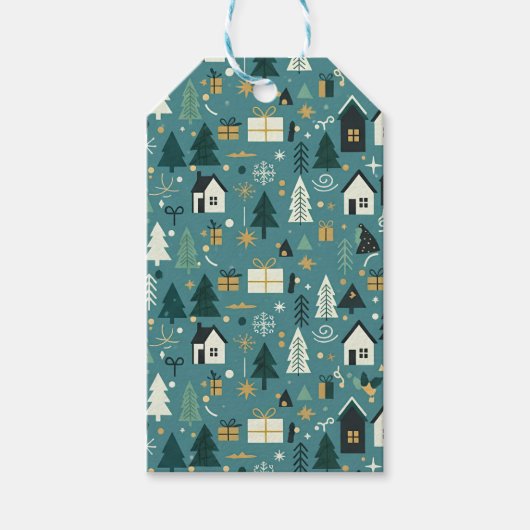 Scandinavian Merry Christmas Tree Winter Snow Geschenkanhänger (Vorderseite)