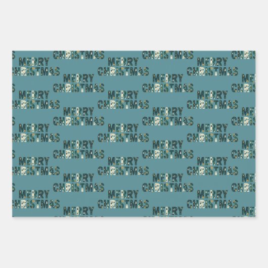 Scandinavian Merry Christmas Tree Winter Snow Geschenkpapier Set (Vorderseite 3)