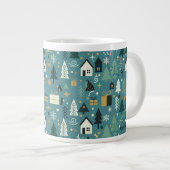 Scandinavian Merry Christmas Tree Winter Snow Jumbo-Tasse (Vorderseite Rechts)
