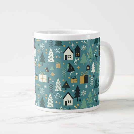 Scandinavian Merry Christmas Tree Winter Snow Jumbo-Tasse (Vorderseite Rechts)