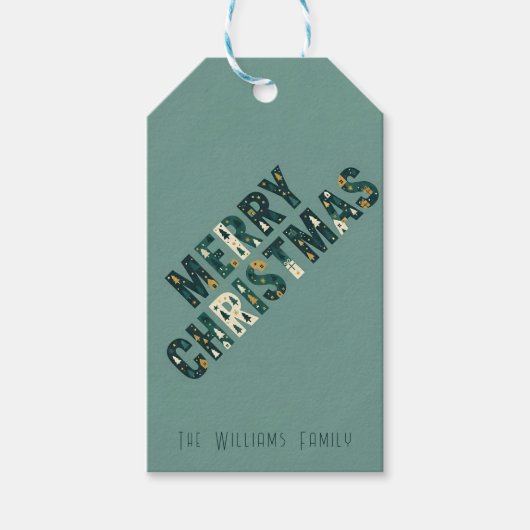 Scandinavian Merry Christmas Typography Geschenkanhänger (Vorderseite)