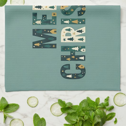 Scandinavian Merry Christmas Typography Geschirrtuch (Gefaltet)
