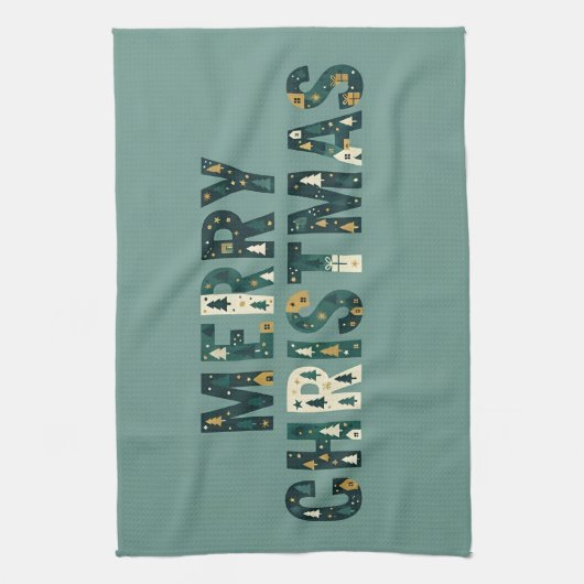 Scandinavian Merry Christmas Typography Geschirrtuch (Vertikal)