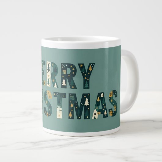 Scandinavian Merry Christmas Typography Jumbo-Tasse (Vorderseite Rechts)