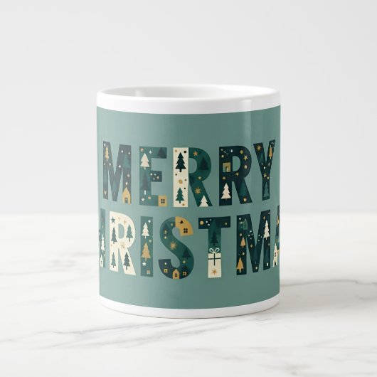 Scandinavian Merry Christmas Typography Jumbo-Tasse (Vorderseite)