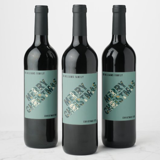 Scandinavian Merry Christmas Typography Weinetikett (Flaschen)