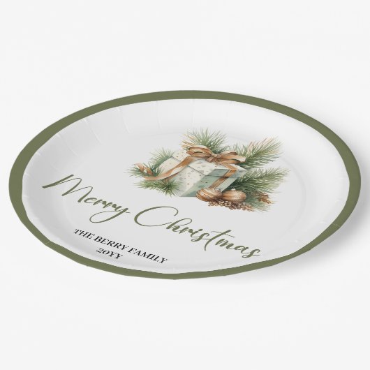 Scandinavian Neutral Christmas Personalized Dinner Pappteller (Schrägansicht)