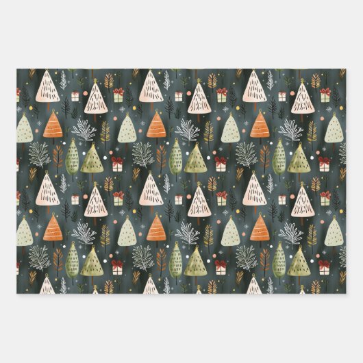 Scandinavian Nordic Christmas Pine Tree Pattern  Geschenkpapier Set (Vorderseite 3)