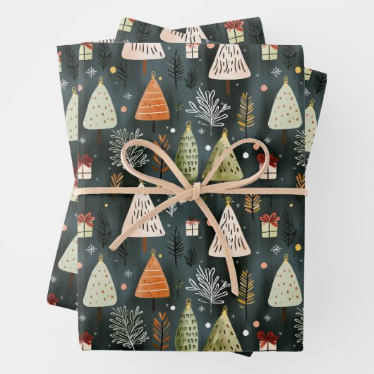 Scandinavian Nordic Christmas Pine Tree Pattern  Geschenkpapier Set (Beispiel)