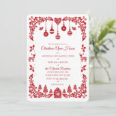 Scandinavian Nordic Red Folk Art Christmas  Einladung (Stehend Vorderseite)