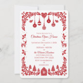 Scandinavian Nordic Red Folk Art Christmas  Einladung (Vorderseite)