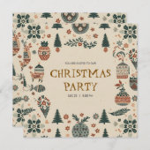 Scandinavian Ornaments Christmas Party Invitation Einladung (Vorne/Hinten)