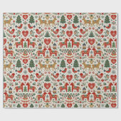 Scandinavian Red and Green Folk Christmas Pattern Geschenkpapier (Flach)