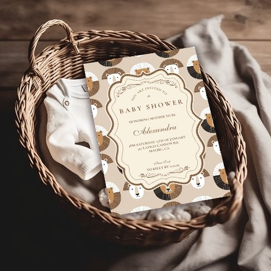 Scandinavian Safari Lion Baby Shower Einladung