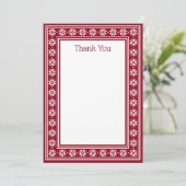 Scandinavian star pattern border dark red blank dankeskarte (Stehend Vorderseite)