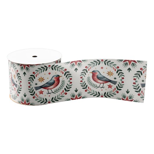 Scandinavian Vintage Christmas Folk Art Pattern Ripsband (Spule)