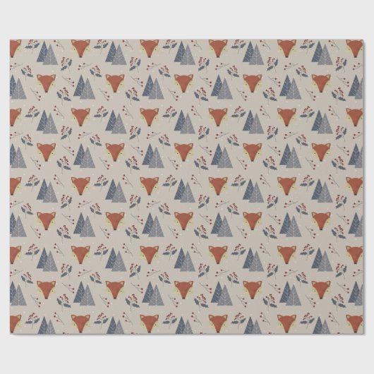 Scandinavian Winter Fox & Holly Forest  Geschenkpapier (Flach)