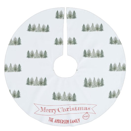 Scandinavian Winter Pine Tree Merry Christmas Polyester Weihnachtsbaumdecke (Vorderseite)