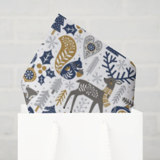 Scandinavian Woodland Animals Snowflakes Christmas Seidenpapier