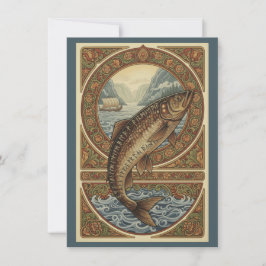 Scandinavian Woodland Salmon Art Flat Thank You  Dankeskarte